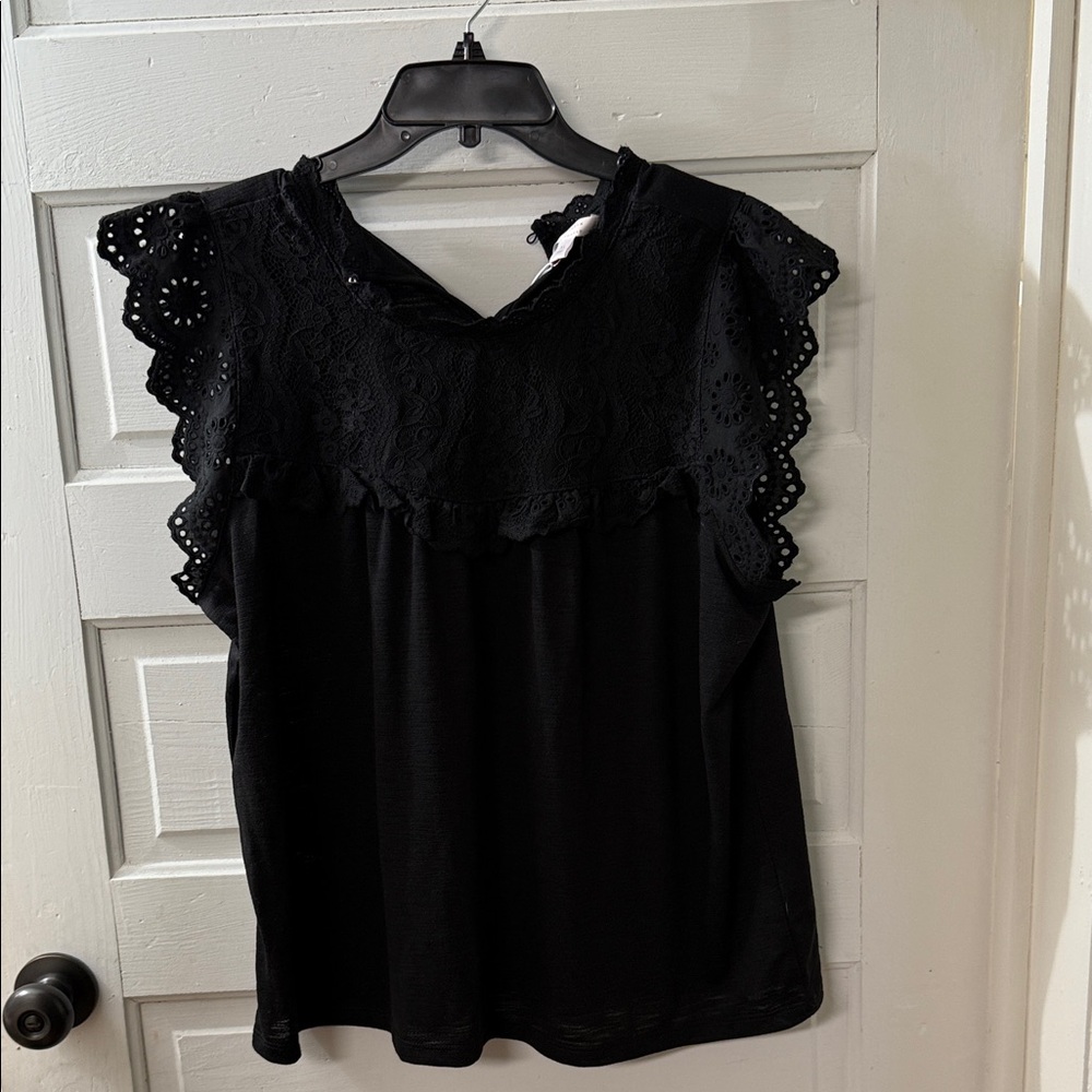 LC Lauren Conrad Black Lace Blouse